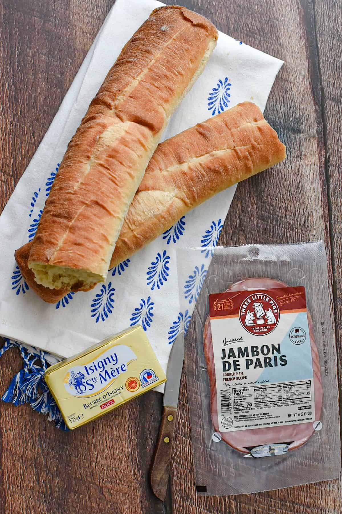 Jambon-beurre-sandwich-ingredients