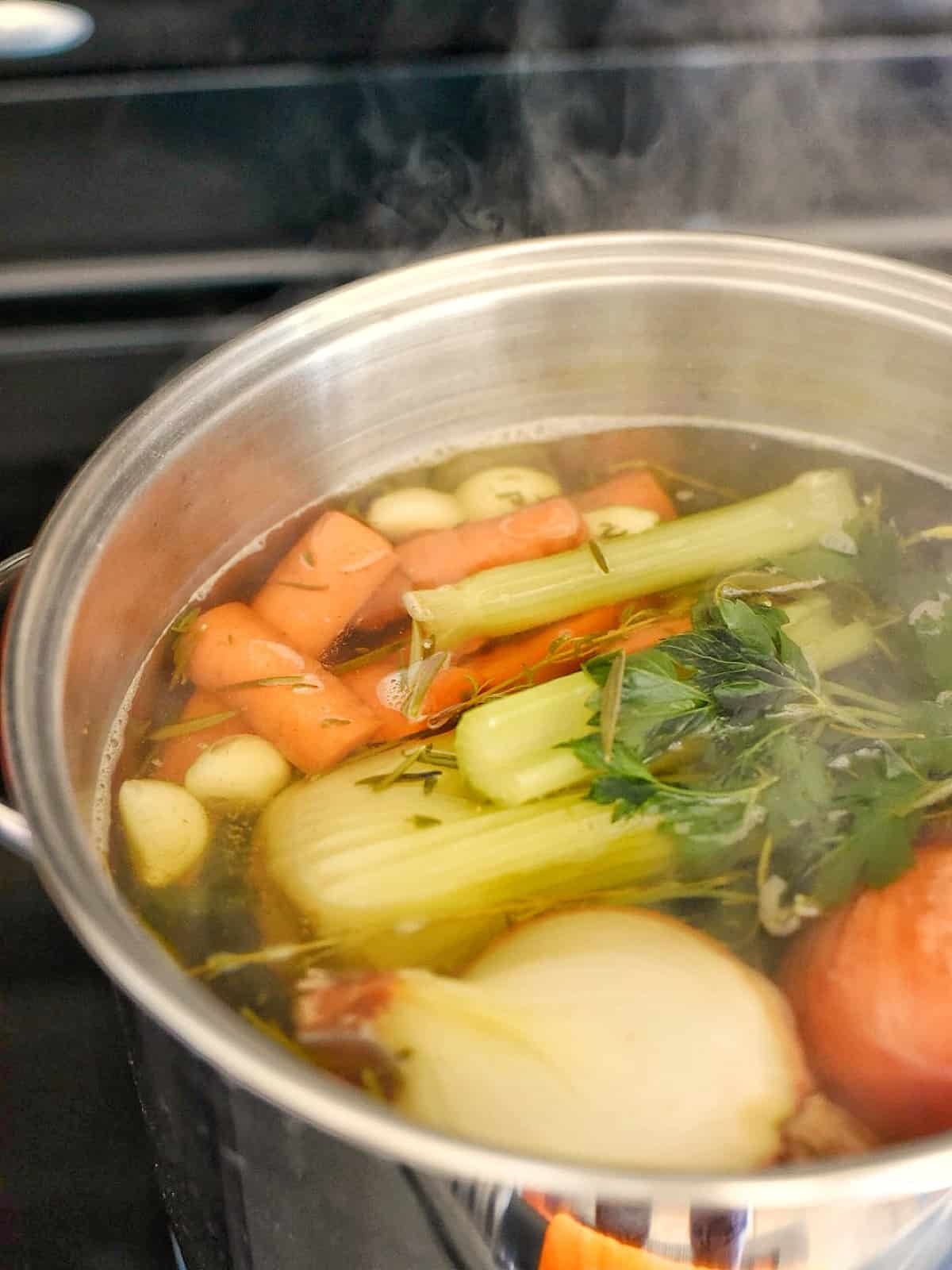 vegetable stock ingredients simmer